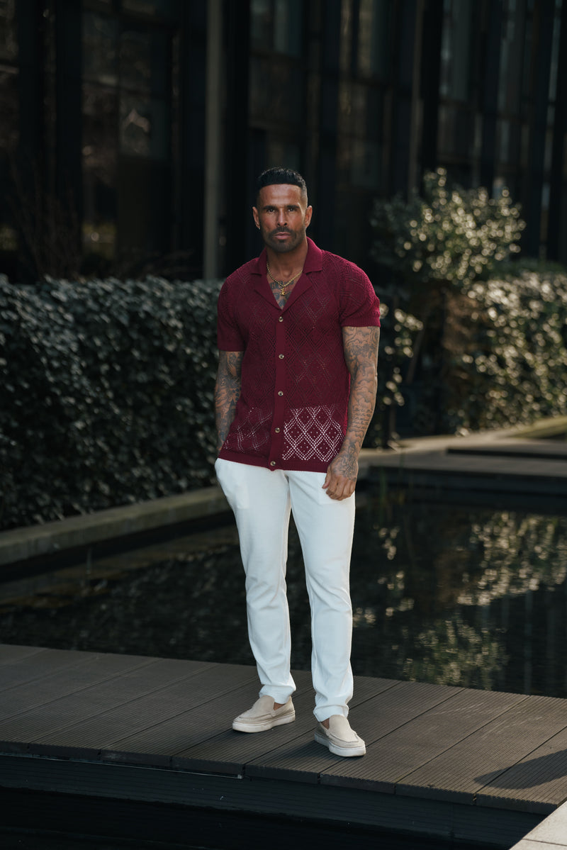 Father Sons Crochet Shirt Wine Short Sleeve - FSJ082 (PRE ORDER 11TH APRIL)