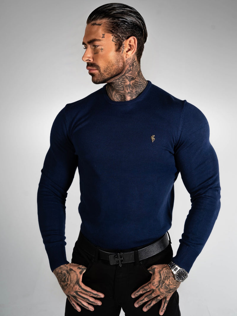 FS Navy Crew Neck Knitted Jumper With FS Branding - FSN197