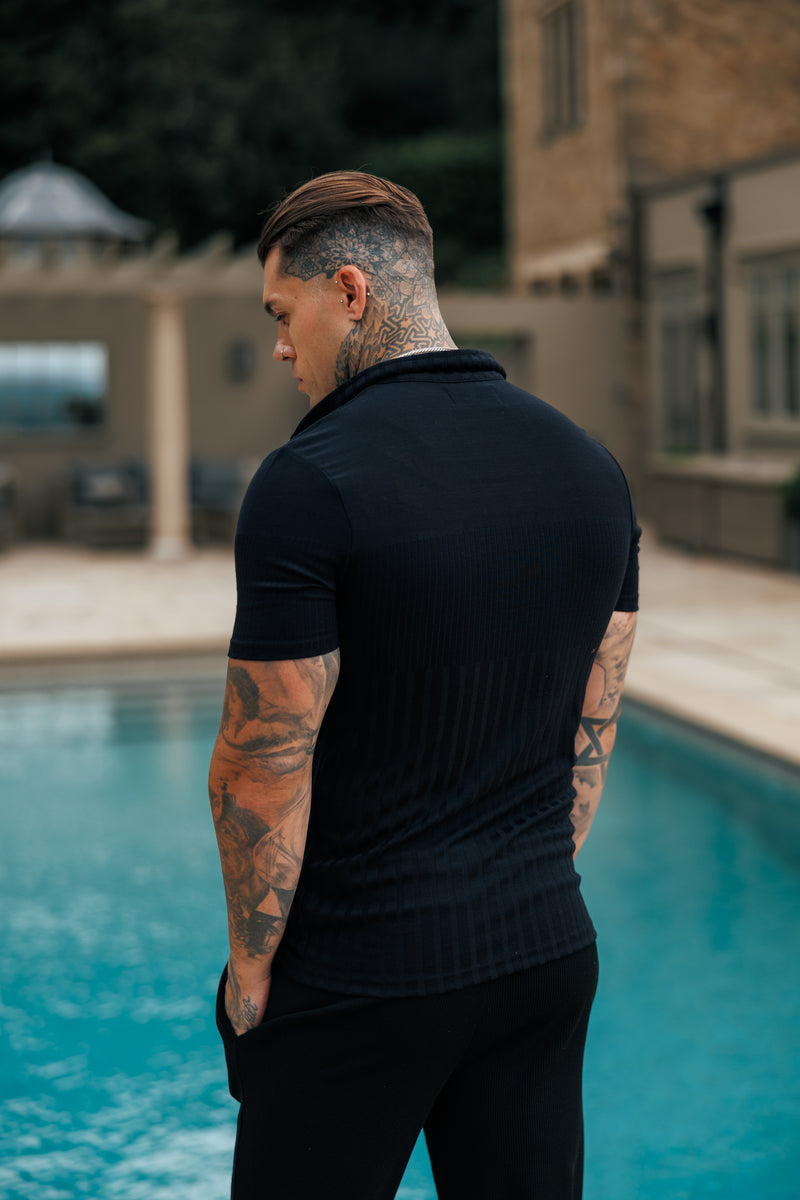 Father Sons Jersey Revere Vertical Stripe Black Shirt Short Sleeve - FSR024
