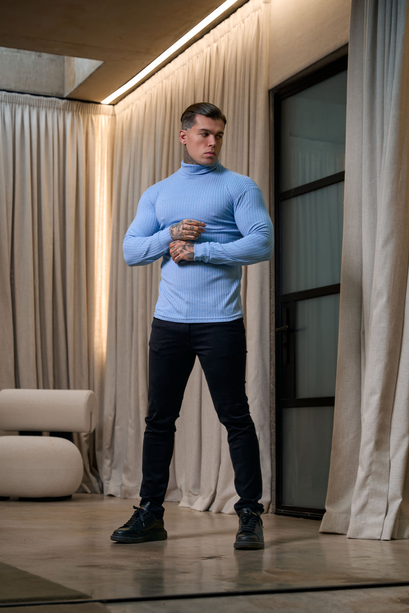 Father Sons Classic Light Blue Ribbed Knit Roll-neck Jumper - FSH1301