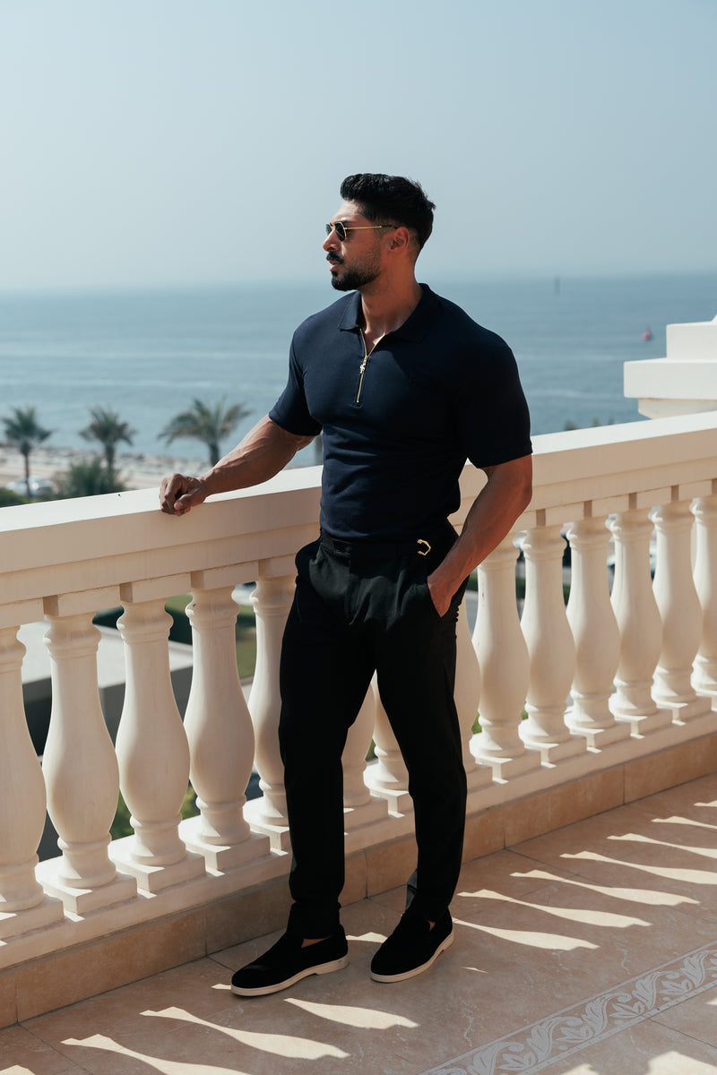 Father Sons Classic Navy and Gold Zipped Polo Shirt - FSH809