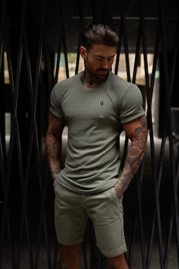 Father Sons Classic Olive / Black Ribbed Knit Super Slim Short Sleeve Crew - FSH1089