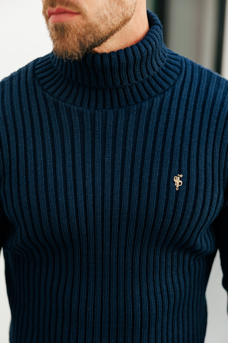Father Sons Ribbed Knit Navy Roll Neck Jumper - FSJ115 (PRE ORDER 12TH NOVEMBER)