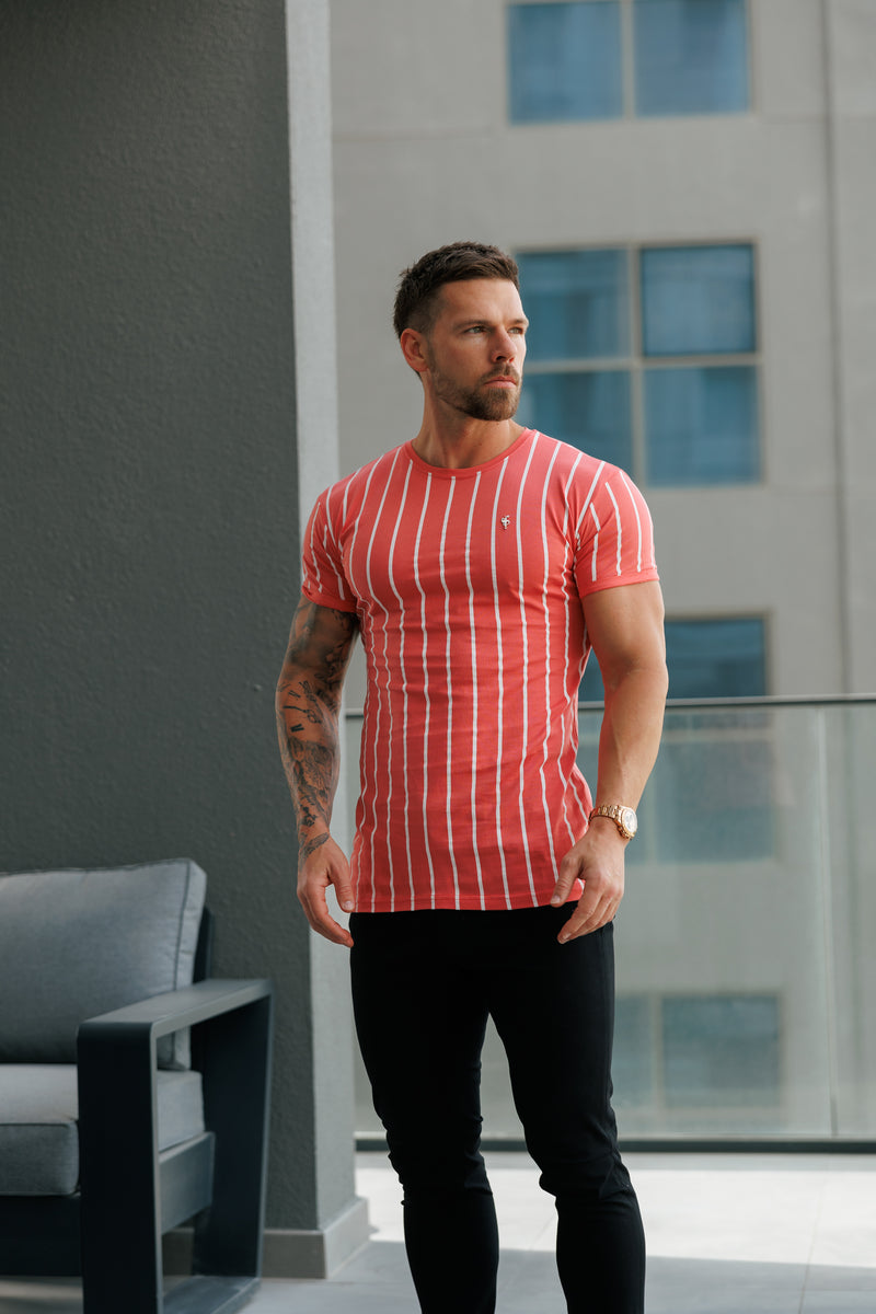 Father Sons Printed Coral / White Stripe Fitted T Shirt - FSH1171