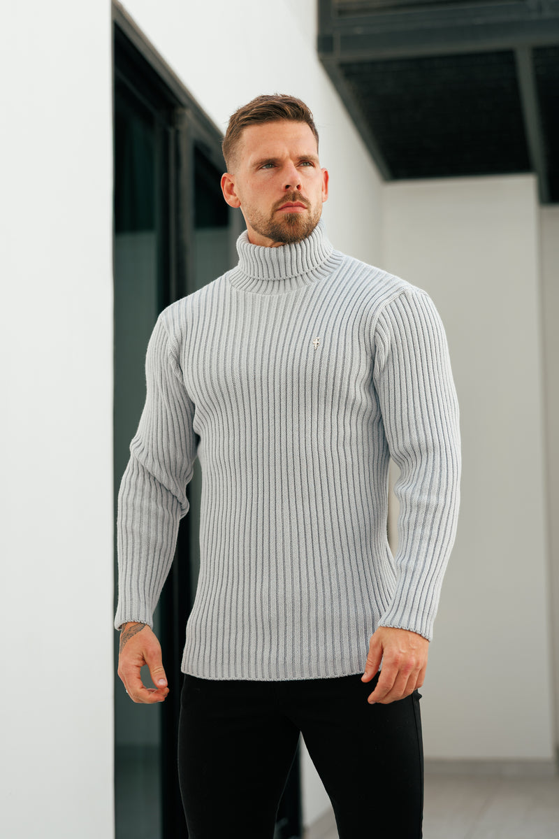Father Sons Ribbed Knit Cop Grey Roll Neck Jumper - FSJ116 (PRE ORDER 12TH NOVEMBER)
