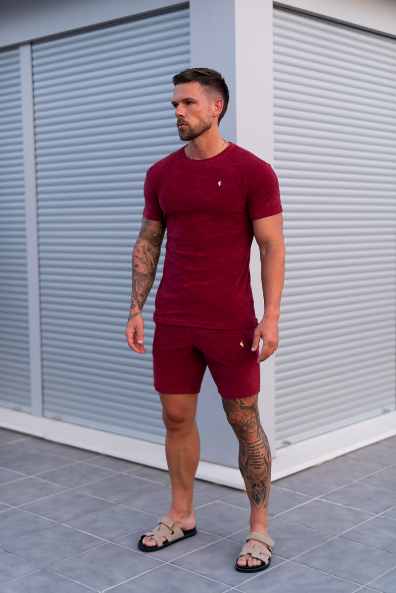 Father Sons Burgundy / Gold Towelling Crew T Shirt - FSH1349