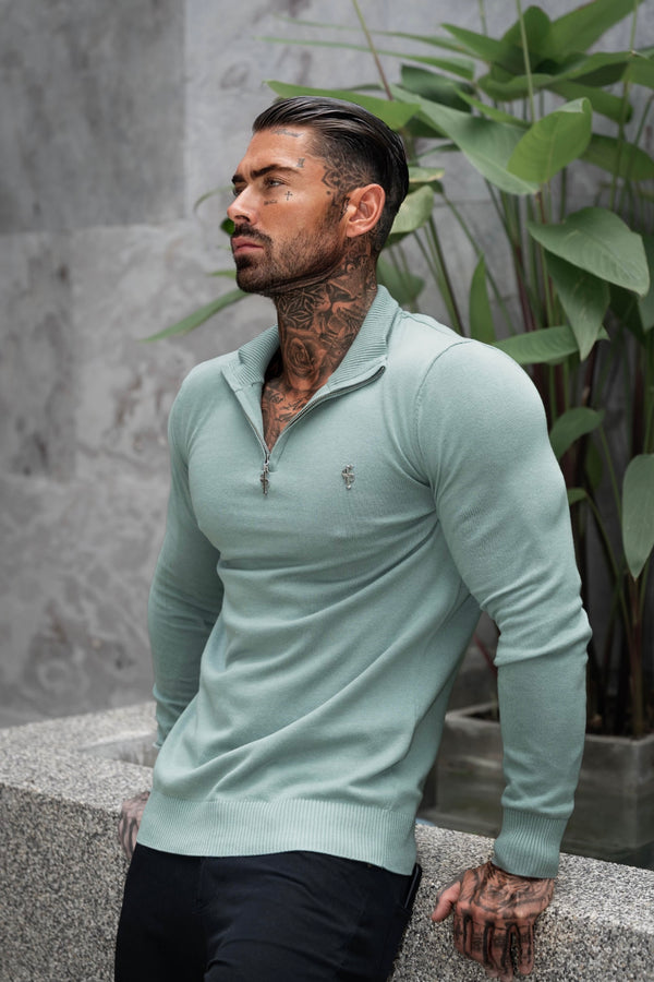 FS Teal Funnel Neck Knitted Jumper With FS Branding - FSN189