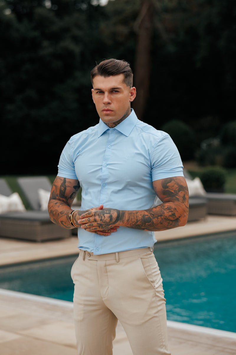 Father Sons Muscle Fit Advanced Stretch Powder Blue Short Sleeve with Cutaway Collar  - FS1162