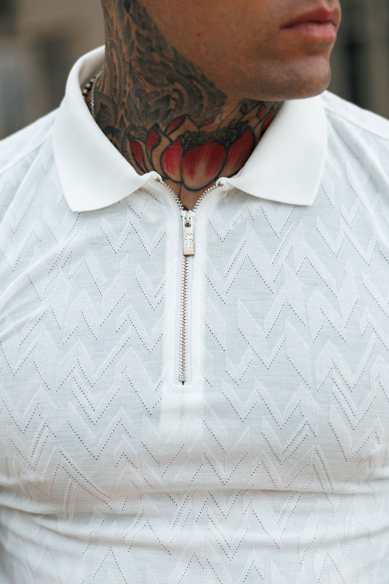 Father Sons Classic Jacquard White Chevron Zipped Polo - FSR020