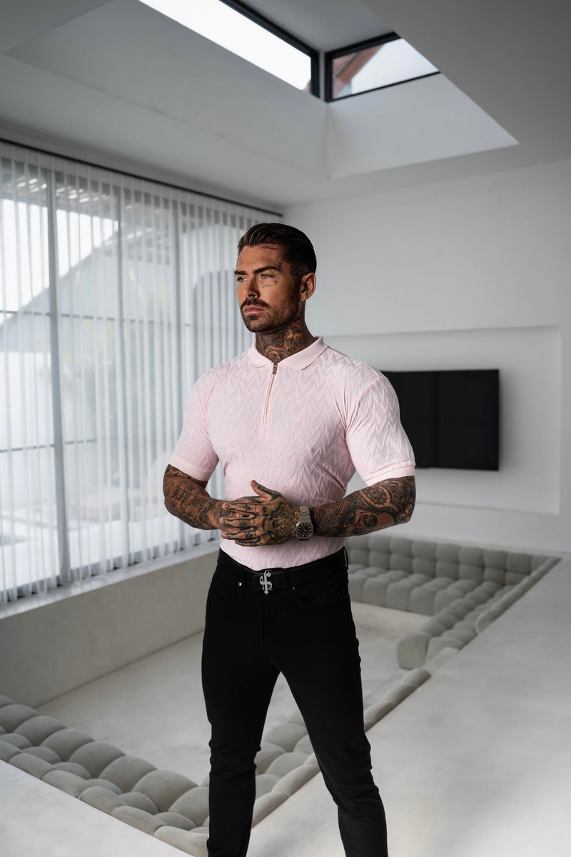 Father Sons Classic Jacquard Pink Chevron Zipped Polo - FSR022