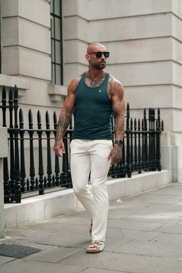 Father Sons Classic Forest Green / White Ribbed Knit Super Slim Vest - FSH1327