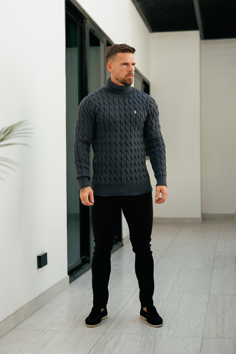 Father Sons Link Weave Knit Charcoal Roll Neck Jumper - FSJ105 (PRE ORDER 12TH NOVEMBER)