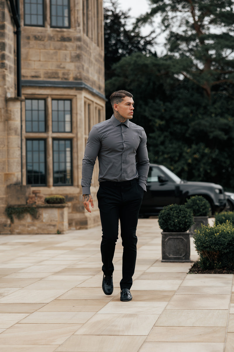 Father Sons Muscle Fit Advanced Stretch Charcoal with Cutaway Collar  - FS1202