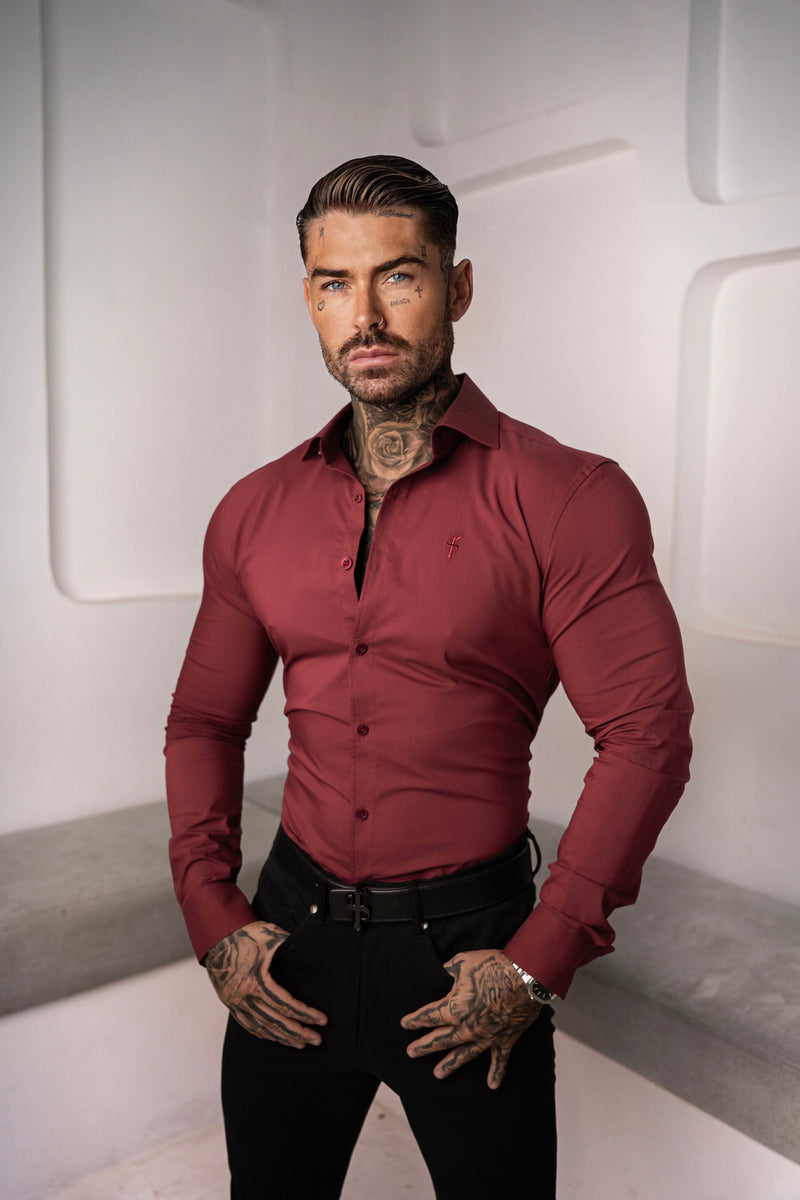 Father Sons Muscle Fit Advanced Stretch Oxblood with Cutaway Collar  - FS1201