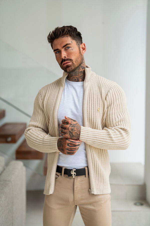 Father Sons Chunky Beige Ribbed Zipped Cardigan - FSJ069 (PRE ORDER 21ST MARCH)