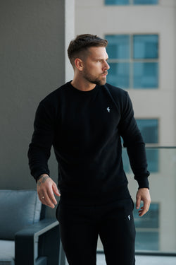 FS Plain Black Crew Jumper With FS Branding - FSH1183