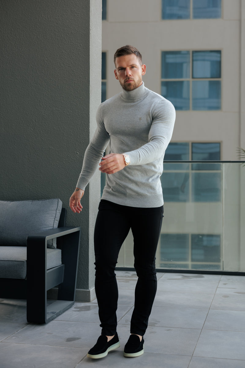 FS Light Grey Roll Neck Knitted Jumper With FS Branding - FSN208