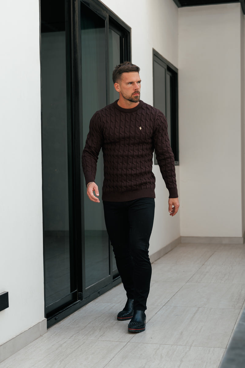 Father Sons Link Weave Knit Brown Crew Neck Jumper - FSJ141