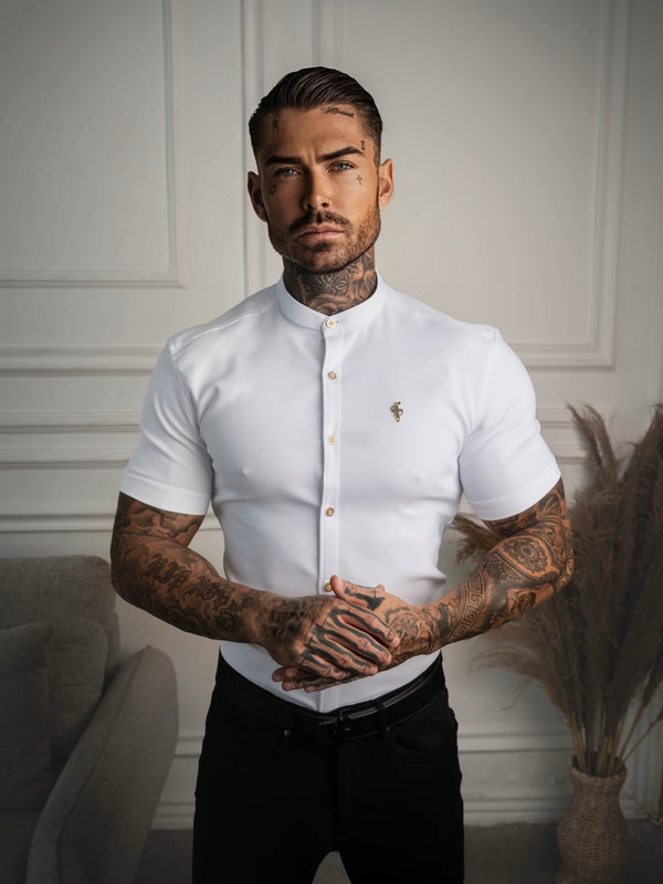 FS Super Slim SS White + Gold Scuba with Grandad Collar - FS1194