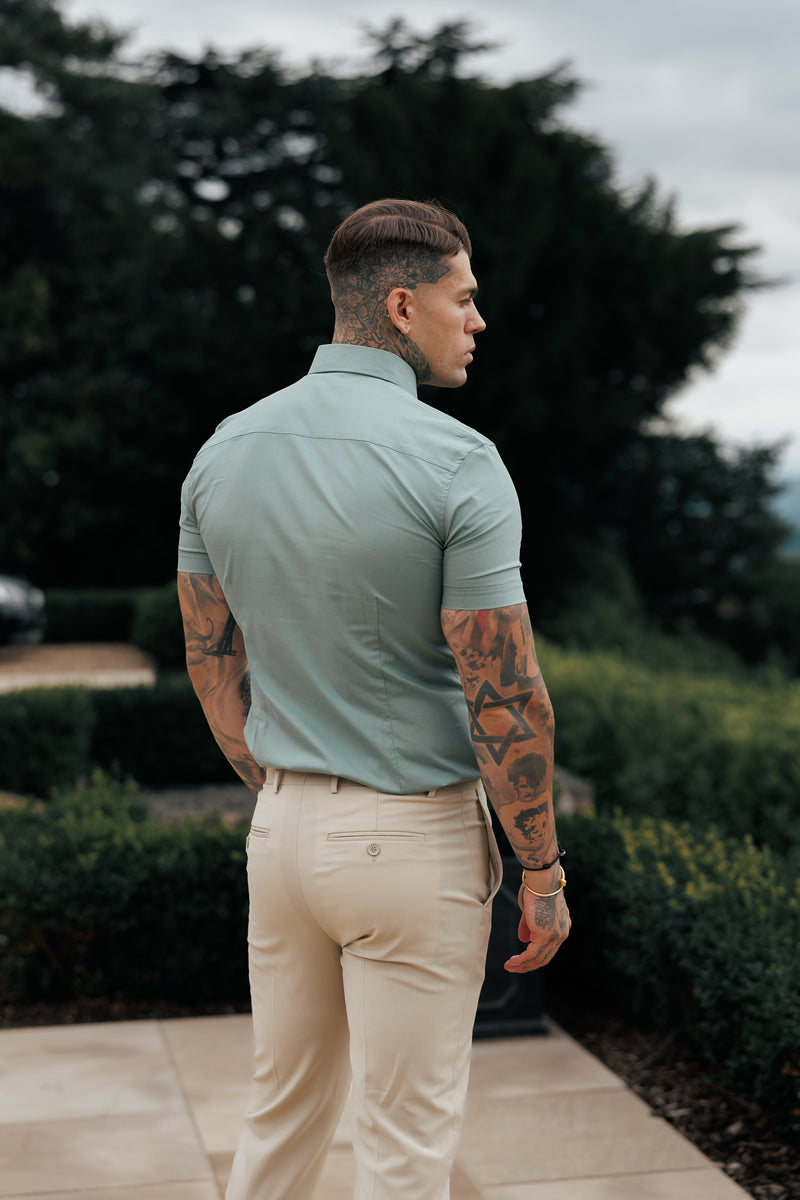 Father Sons Muscle Fit Advanced Stretch Khaki Short Sleeve with Cutaway Collar - FS1204