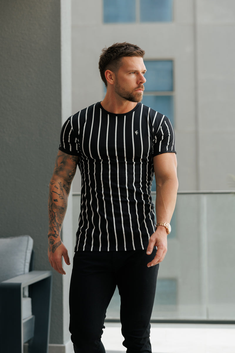 Father Sons Printed Black / White Stripe Fitted T Shirt - FSH1167