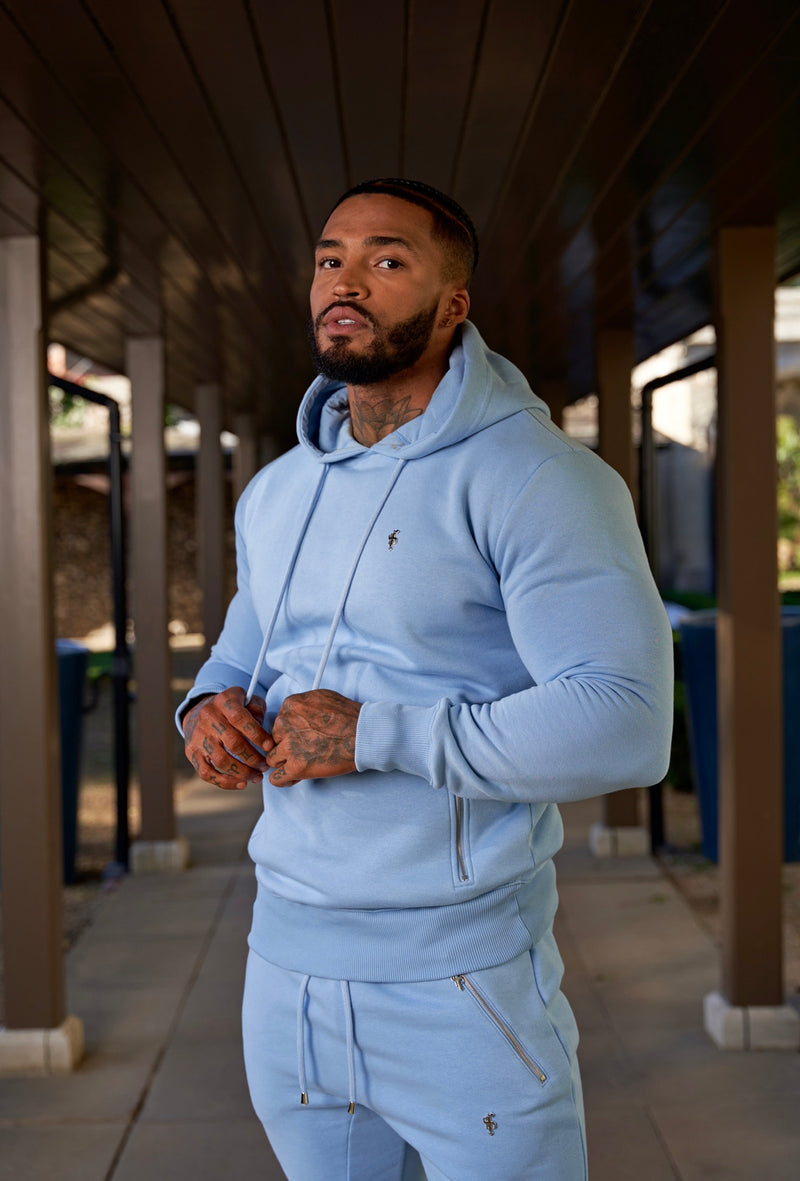 Father Sons Sky Blue / Silver Overhead Hoodie Top with Zipped Pockets - FSH801