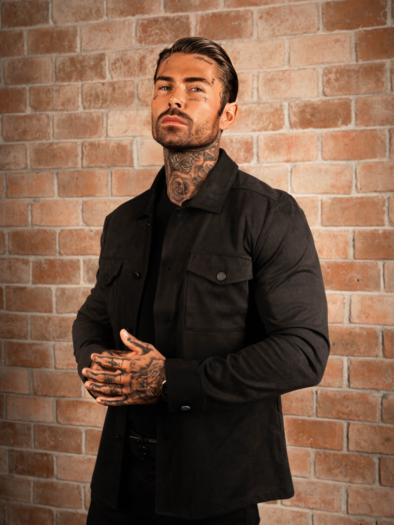 FS Suede Feel Button Up Jacket Black - FSN218