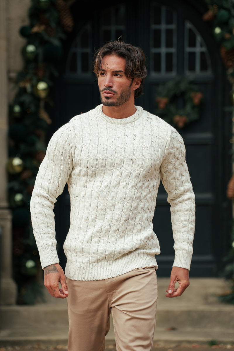 Father Sons Link Weave Knit Beige Fleck Crew Neck Jumper - FSJ128