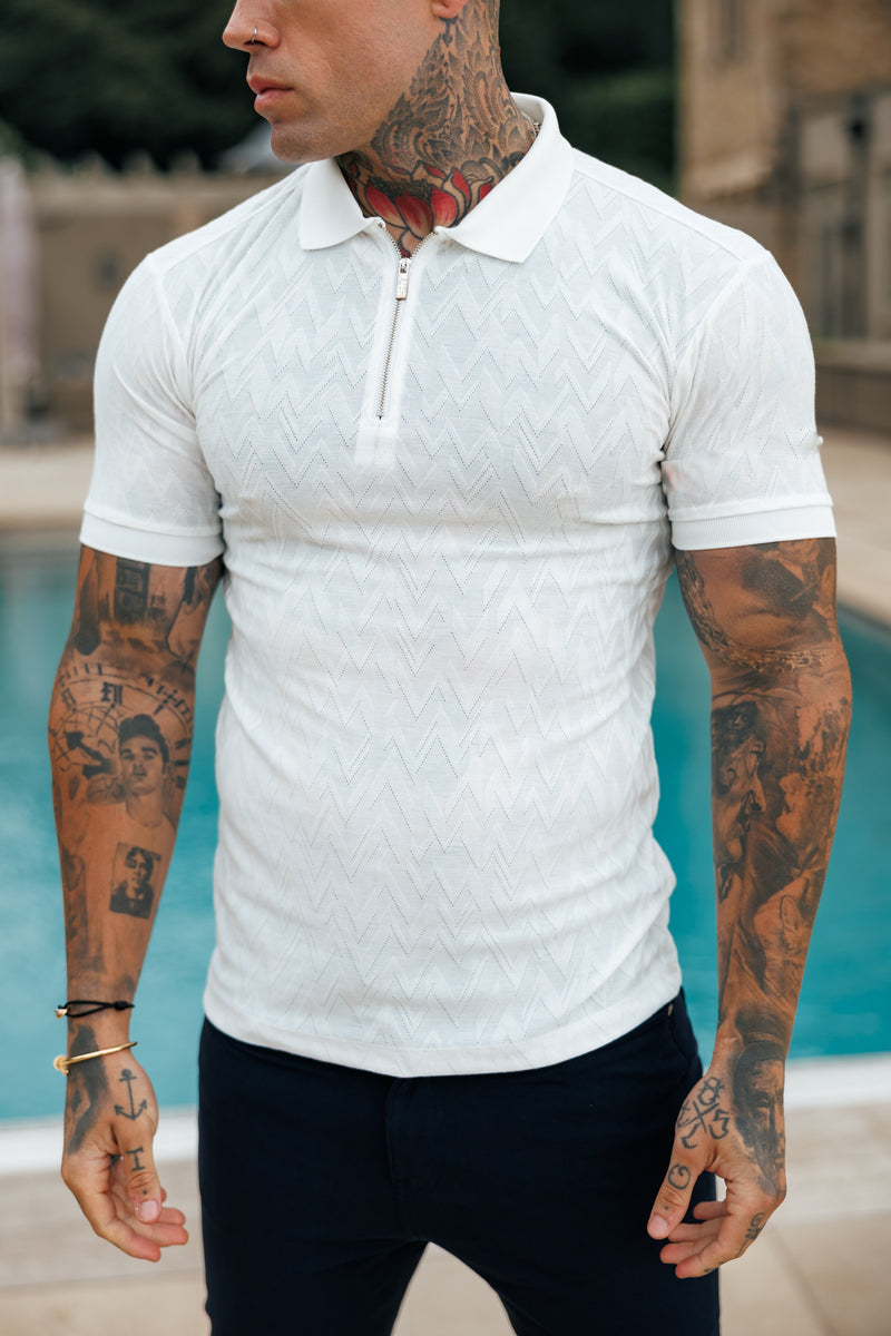 Father Sons Classic Jacquard White Chevron Zipped Polo - FSR020