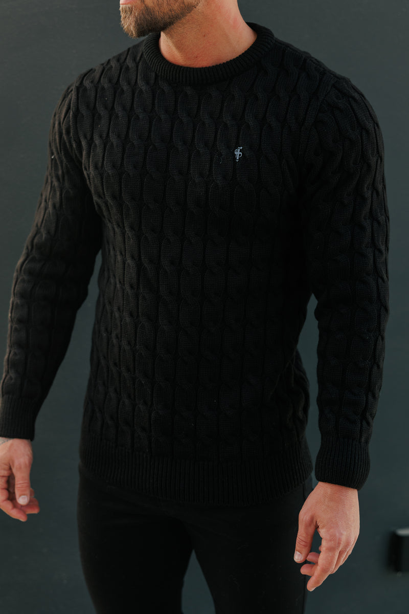 Father Sons Link Weave Knit Black Crew Neck Jumper - FSJ124