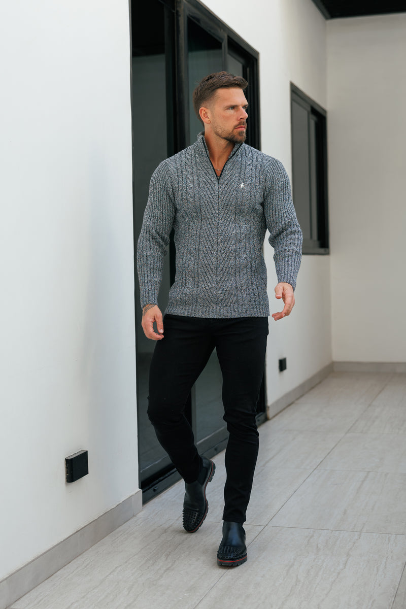 FS Funnel Neck Jumper with Quarter Zip Black / White Two Tone - FSJ154 (PRE ORDER 29TH DECEMBER)