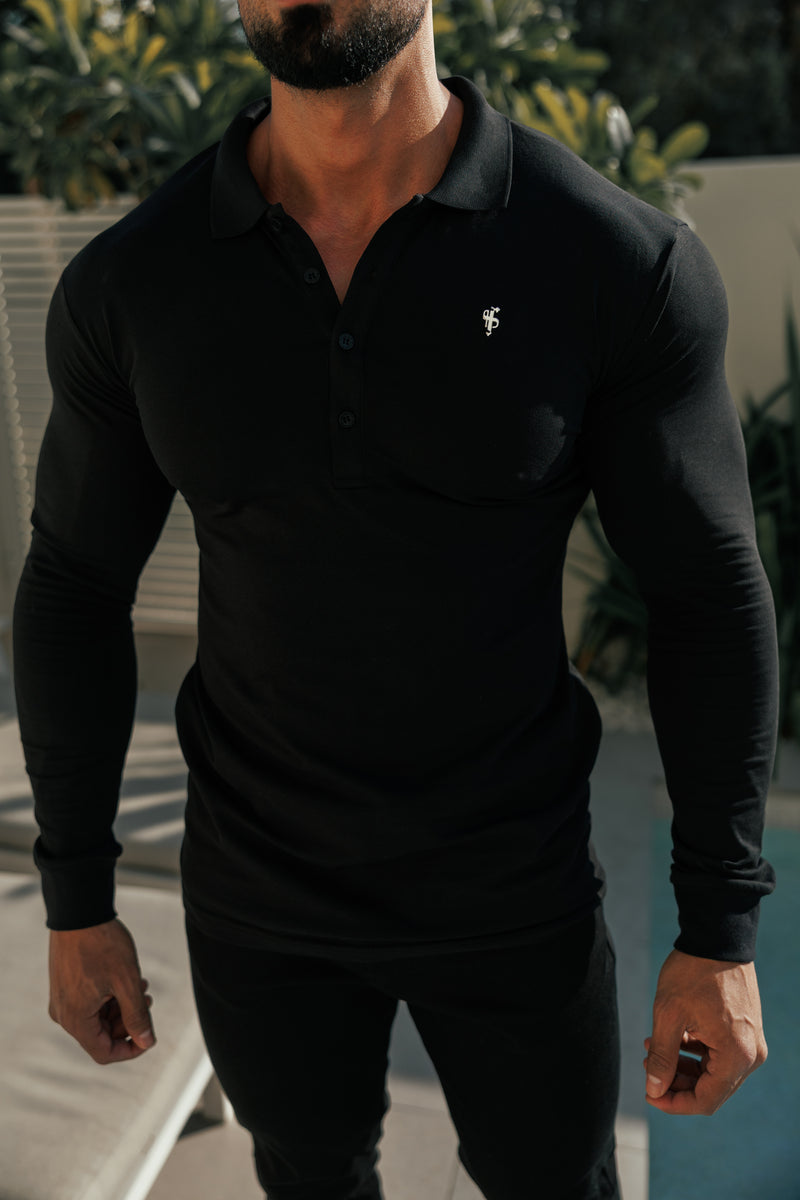 Father Sons Classic Black / Silver Polo Shirt Long Sleeve - FSH1396