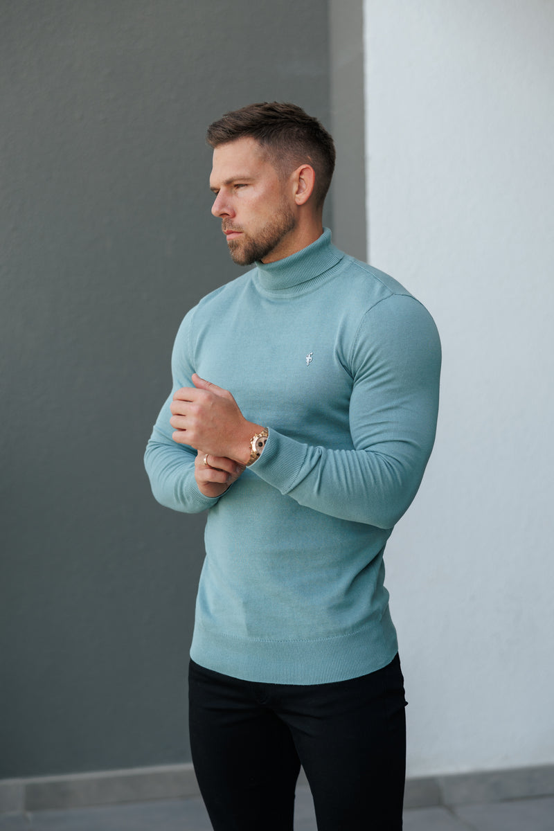 FS Teal Roll Neck Knitted Jumper With FS Branding - FSN205