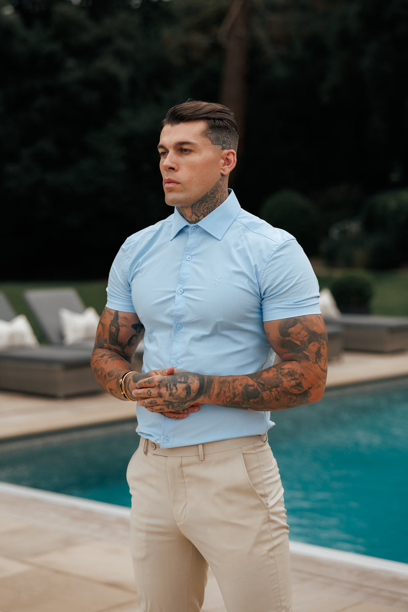 Father Sons Muscle Fit Advanced Stretch Powder Blue Short Sleeve with Cutaway Collar  - FS1162