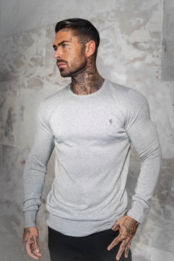 FS Light Grey Crew Neck Knitted Jumper With FS Branding - FSN199