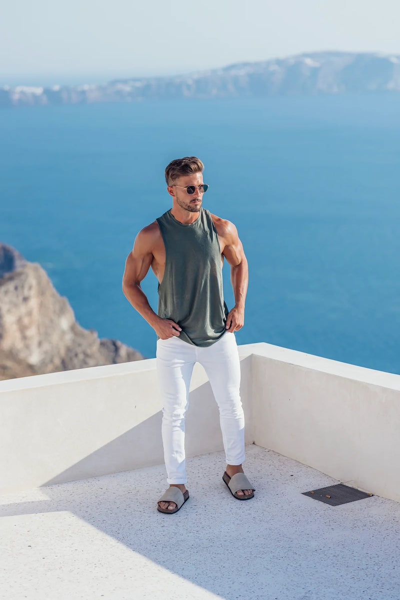 Father Sons Classic Bamboo Dropped Armhole Khaki Vest - FSH1343