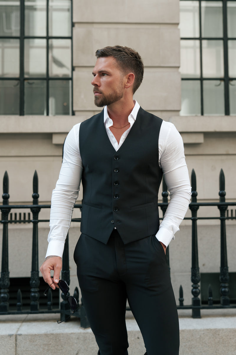 Father Sons Slim Formal Waistcoat Black - FSW010