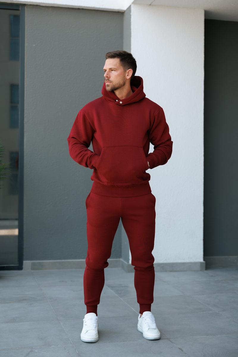 FS Burgundy Oversized Hoodie With Functional FS Stud - FSR008