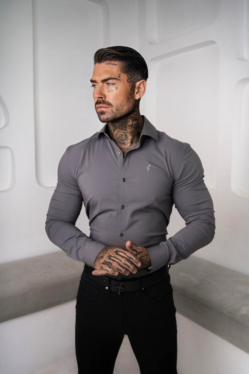Father Sons Muscle Fit Advanced Stretch Charcoal with Cutaway Collar  - FS1202