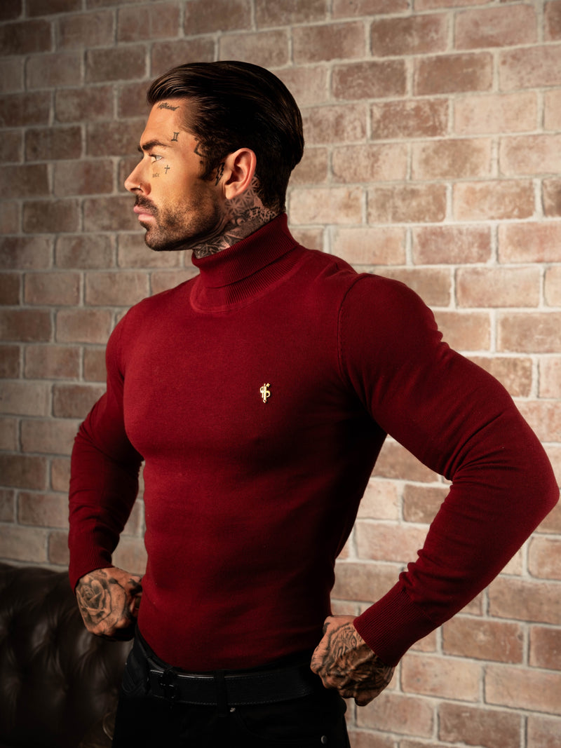 FS Brick Red Roll Neck Knitted Jumper With FS Branding - FSN203