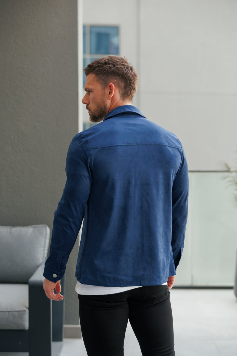 FS Suede Feel Button Up Jacket Navy / Silver - FSN221