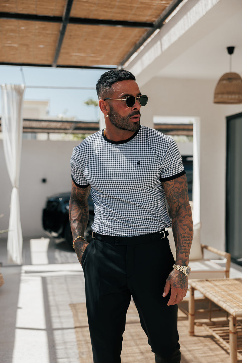 Father Sons Printed Black / White Check Fitted T Shirt - FSH1238 (PRE ORDER 16TH MAY)