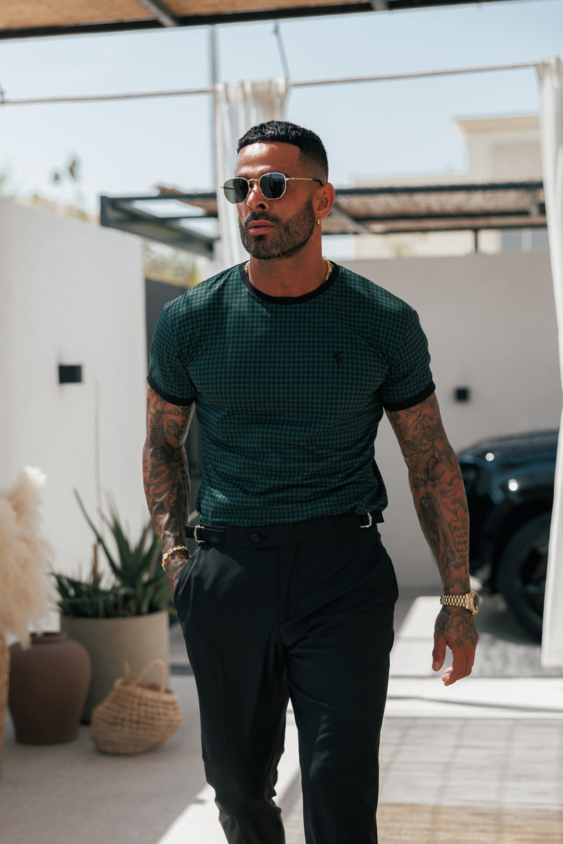 Father Sons Printed Forest Green / Black Check Fitted T Shirt - FSH1241