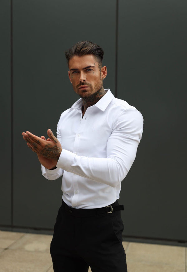 Father Sons Super Slim Scuba White Long Sleeve Stretch with Cutaway Collar - FS1144