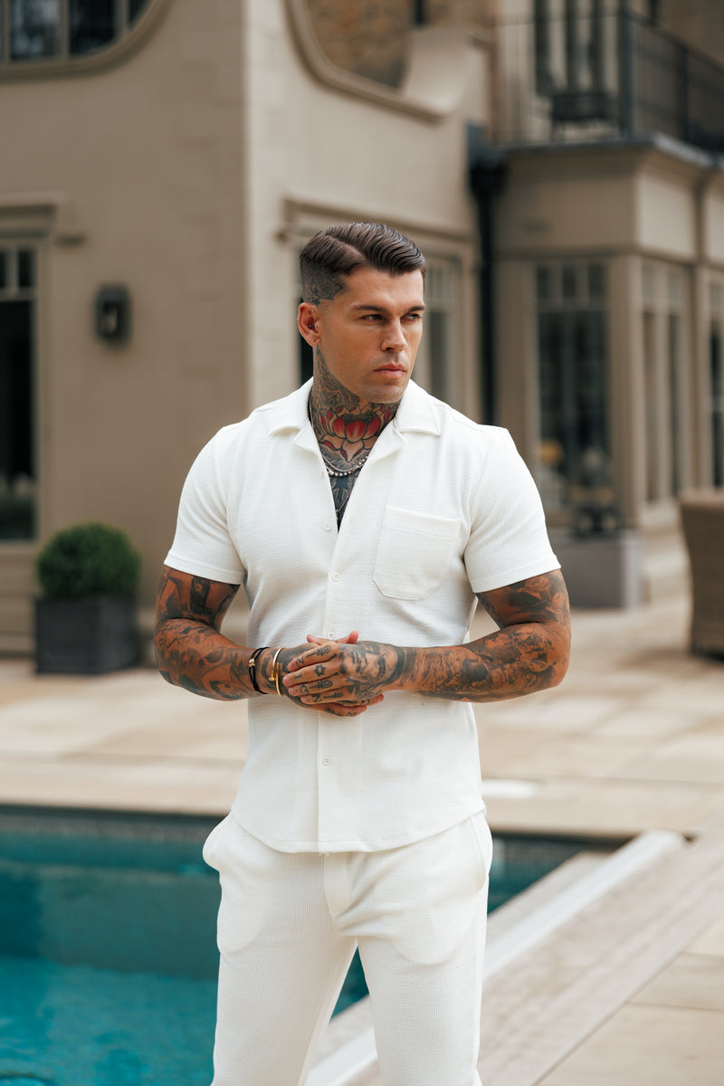 Father Sons Jersey Cord Stretch White Revere Shirt Short Sleeve - FSR017
