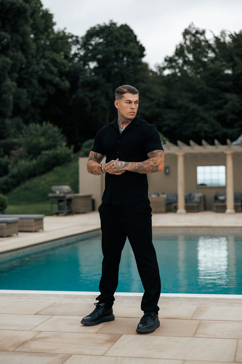 Father Sons Jersey Cord Stretch Black Revere Shirt Short Sleeve - FSR018