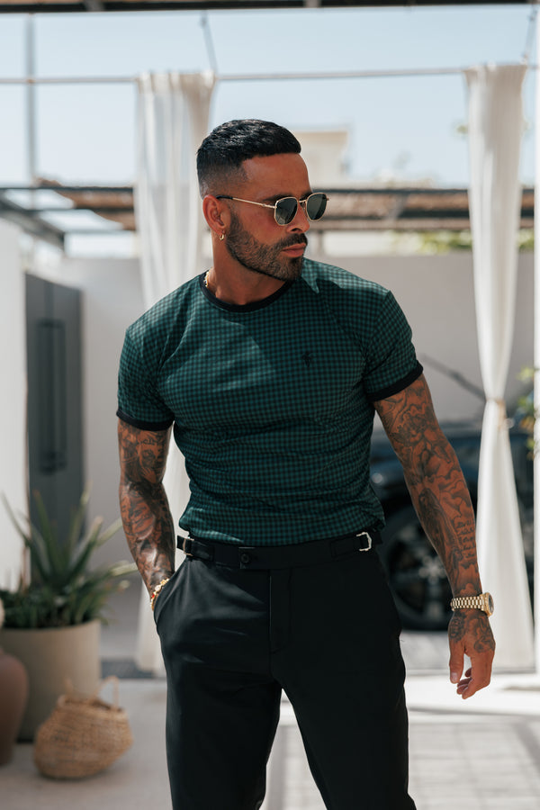 Father Sons Printed Forest Green / Black Check Fitted T Shirt - FSH1241 (PRE ORDER 16TH MAY)