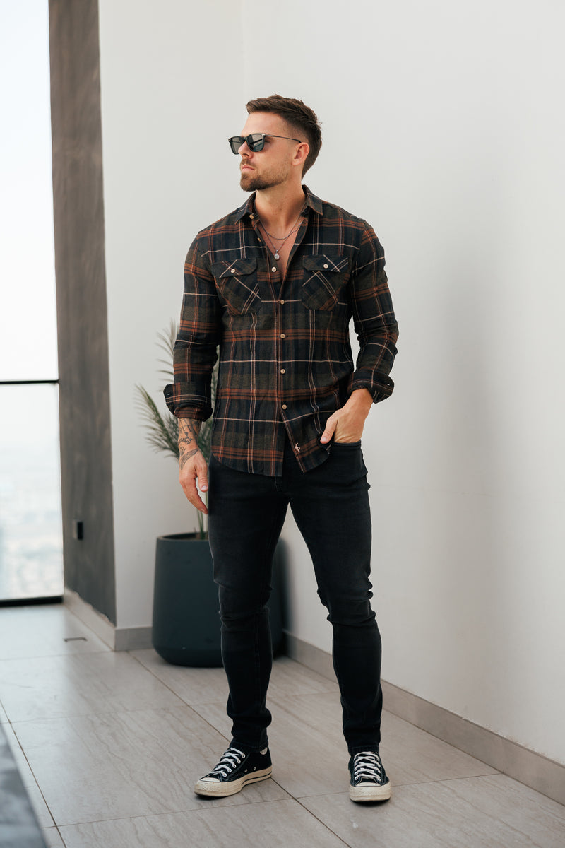 Father Sons Brown Check Shacket With Double Pockets - FS1196