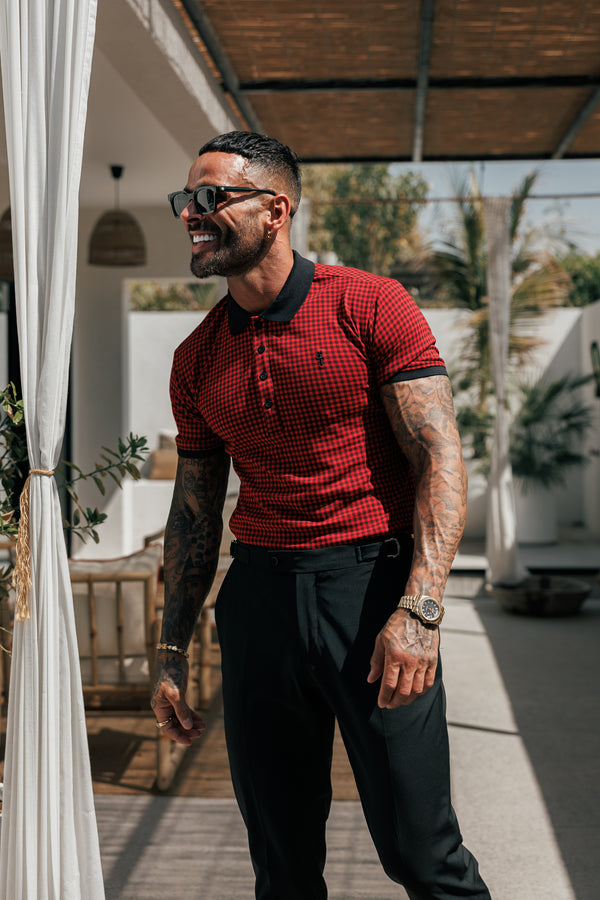 Father Sons Black / Red Printed Check Polo Shirt - FSH1259  (PRE ORDER 30TH MAY)
