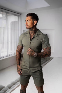Father Sons Stretch Olive / Gold Pique Revere Shirt Short Sleeve - FSH1387